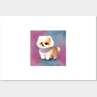 Cute Pomeranian Puppy Wearing a Scarf Art 1 Posters and Art